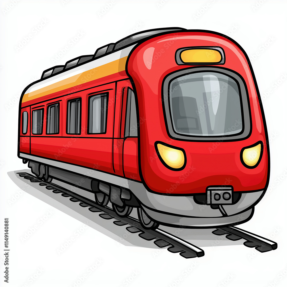 Naklejka premium Red train on the track cartoon 