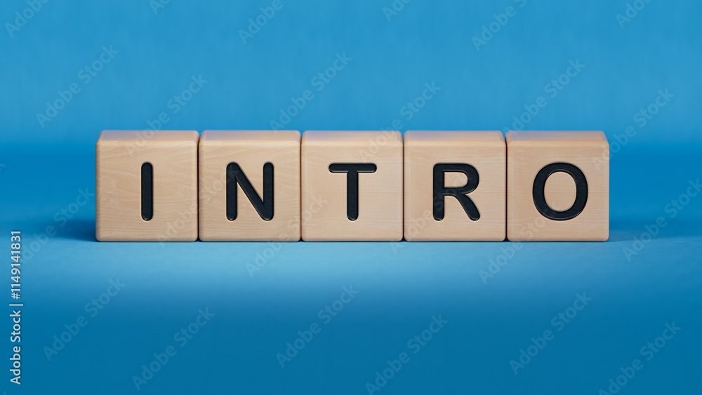 wooden cube block with INTRO business word.close up of wooden elements,Business Concept.3D rendering on blue background. wooden cube block with INTRO business word.close up of wooden elements,Business Concept.3D rendering on blue background.