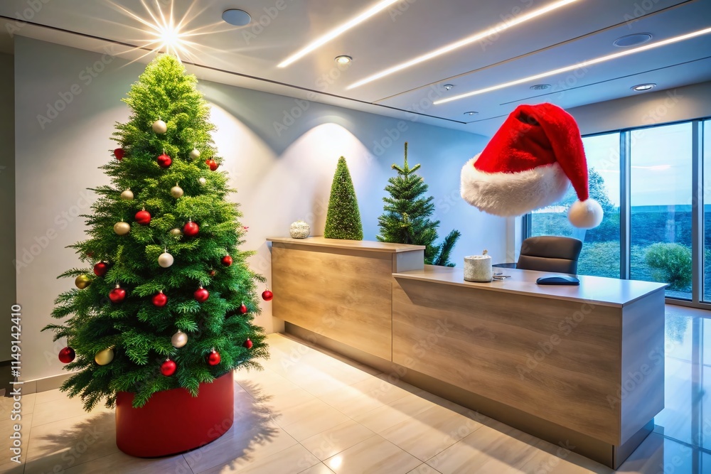 Obraz premium Low Light Christmas Dentistry: Festive Dental Reception with Copy Space