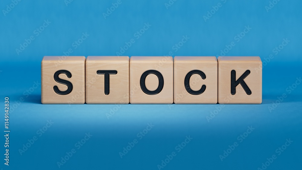 wooden cube block with STOCK business word.close up of wooden elements,Business Concept.3D rendering on blue background. wooden cube block with STOCK business word.close up of wooden elements,Business Concept.3D rendering on blue background.