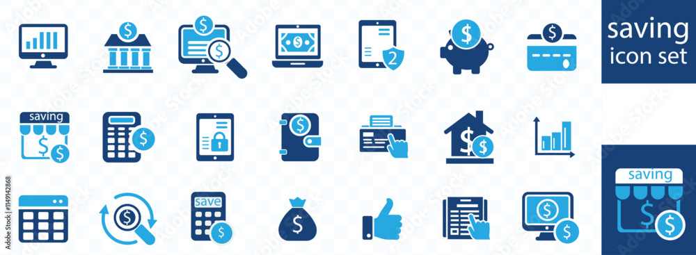saving icon set . Containing loan, cash, saving, financial goal, profit, budget, mutual fund, earning money and revenue icons. Solid icons collection saving icon set . Containing loan, cash, saving, financial goal, profit, budget, mutual fund, earning money and revenue icons. Solid icons collection