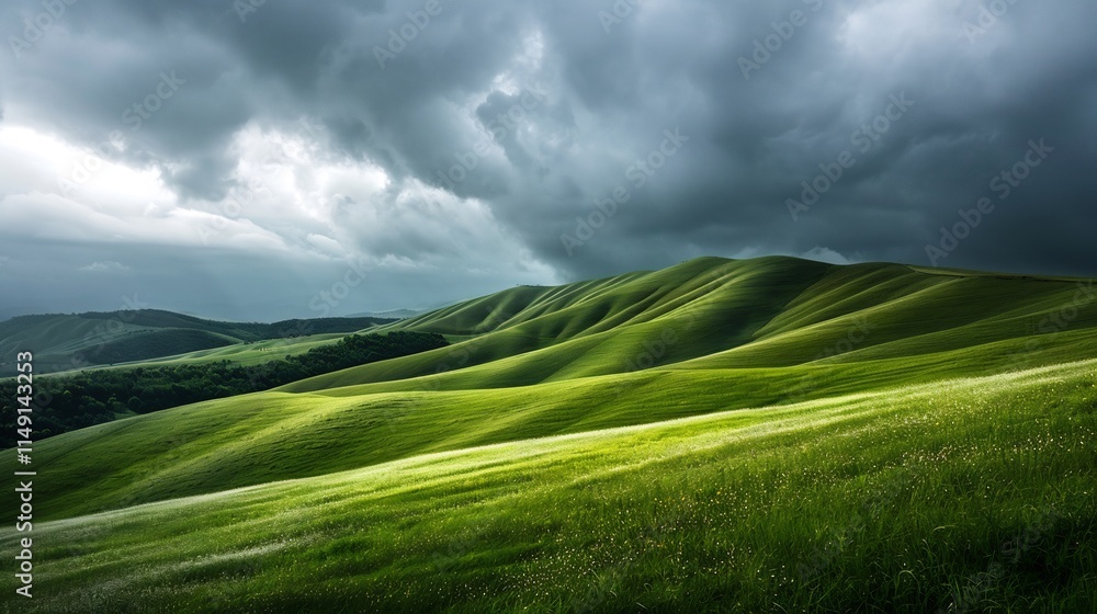 Obraz premium Serene Green Hills Under a Dramatic Sky
