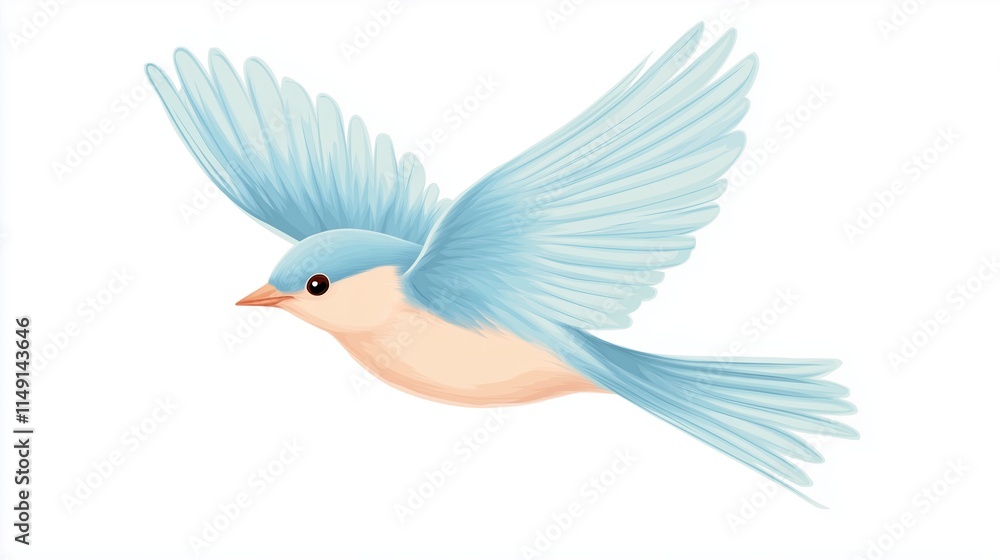 Fototapeta premium Soaring Bluebird with Detailed Feathers Celebrating International Bird Day Illustration on White Background