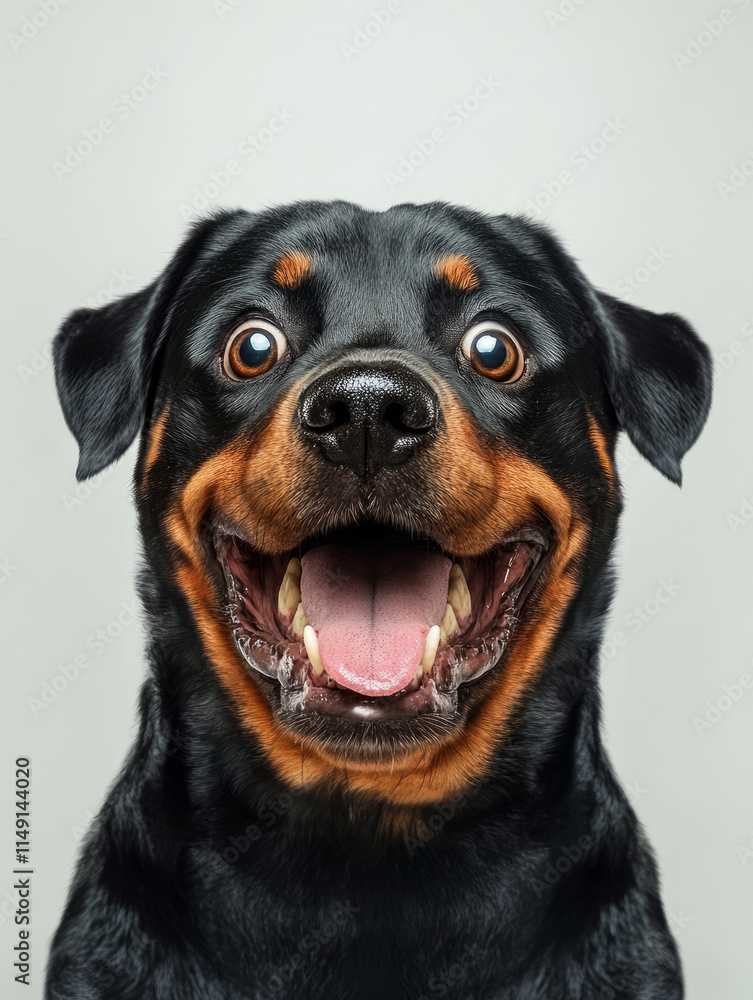 Obraz premium Happy laughing Rottweiler Dog looking at Camera