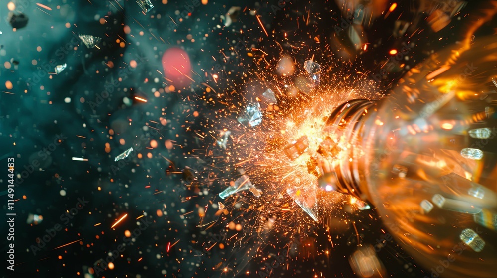 Exploding Light Bulb: A Fiery Display of Shattered Glass and Sparks Exploding Light Bulb: A Fiery Display of Shattered Glass and Sparks