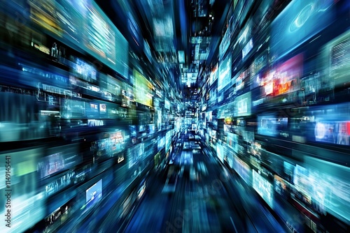 Digital data stream, information overload, technology concept