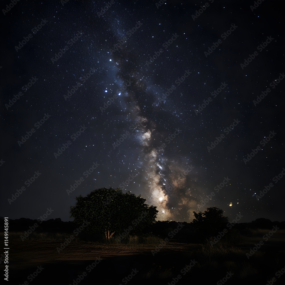 Stunning Artistic Shot of a Clear Night Sky Filled with Numerous Stars and a Beautiful Milky Way Galaxy Above Dark Silhouetted Trees Stunning Artistic Shot of a Clear Night Sky Filled with Numerous Stars and a Beautiful Milky Way Galaxy Above Dark Silhouetted Trees