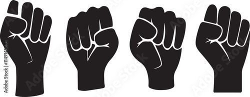 clenched hand silhouette, protesting hand illustration, strong fist design vector