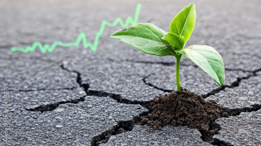 Naklejka premium Plant Growing Through Cracks in Sidewalk Symbolizing Resilience