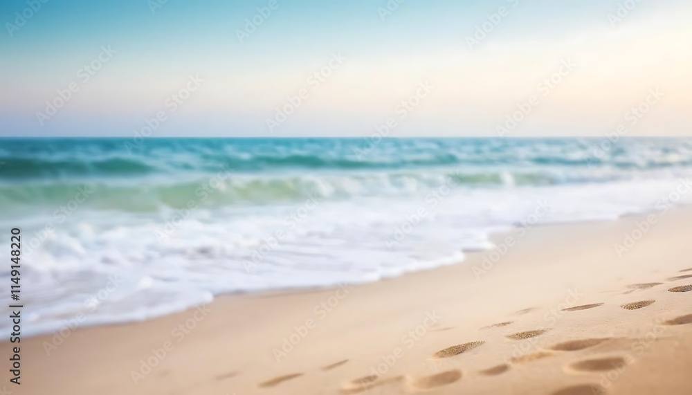 Sandy Beach Footprints Ocean Waves Scene Sandy Beach Footprints Ocean Waves Scene