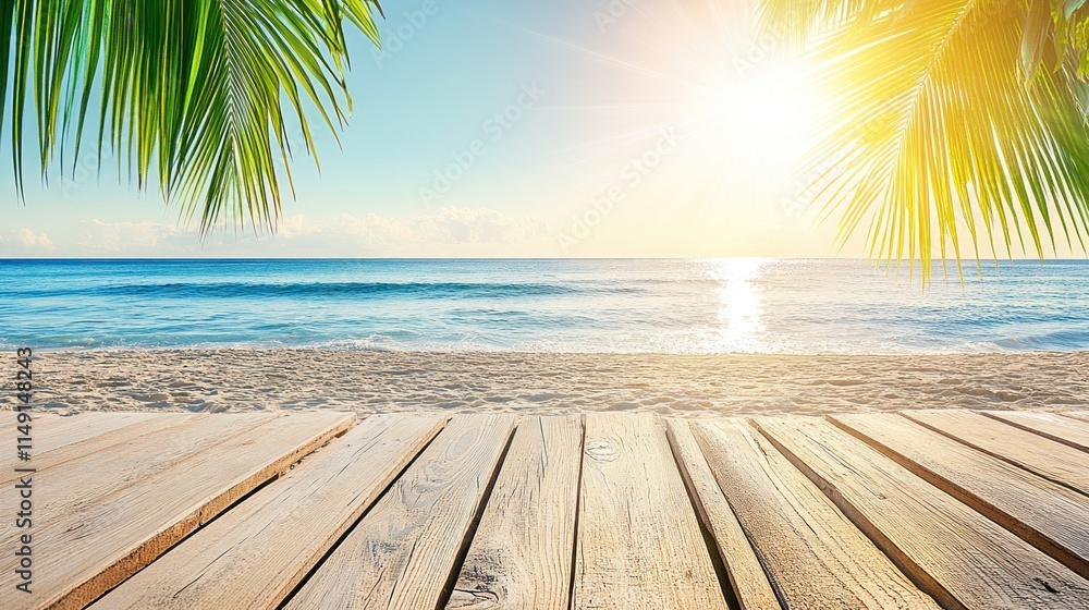 Sunrise beach scene with wooden planks. Sunrise beach scene with wooden planks.