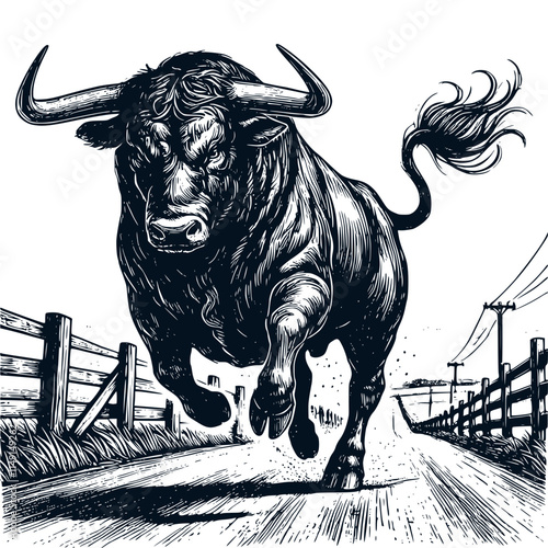 angry bull running