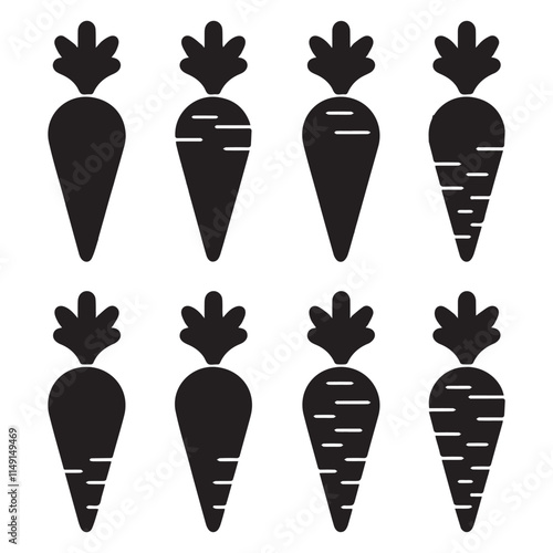 Set of Black and White Carrot Icons bundle design.