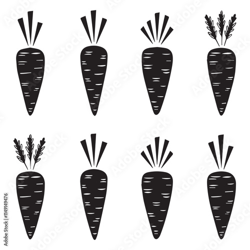 Set of Black and White Carrot Icons bundle design.