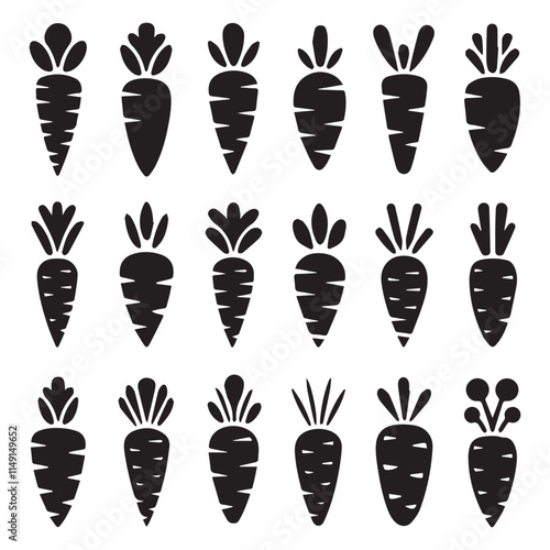 Set of Black and White Carrot Icons bundle design.