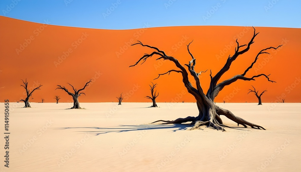 Árboles secos y dunas de arena en un paisaje desértico. Árboles secos y dunas de arena en un paisaje desértico.