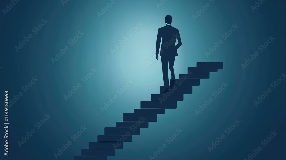 Business leader ascending staircase, success metaphor, flat vector illustration - Business leader ascending staircase, success metaphor, flat vector illustration -
