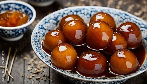 a bowl of gulab jamun and rasgula soaked in syrup