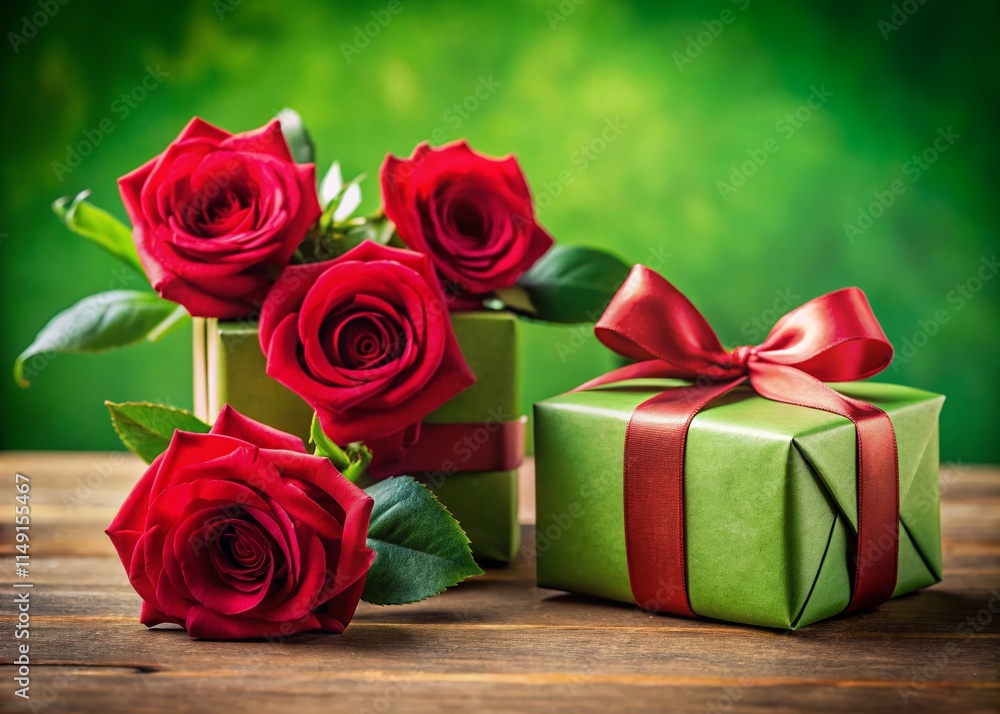Lush Red Roses & Elegant Gift Boxes: Close-Up Stock Photo Lush Red Roses & Elegant Gift Boxes: Close-Up Stock Photo