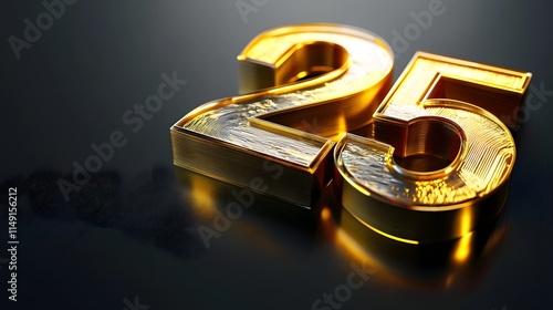 Golden Number Twenty Five On Dark Background