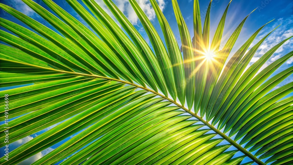 Lush Tropical Palm Leaf Cutout - Aerial View, Green Foliage, Summer Vacation, Exotic Paradise Lush Tropical Palm Leaf Cutout - Aerial View, Green Foliage, Summer Vacation, Exotic Paradise