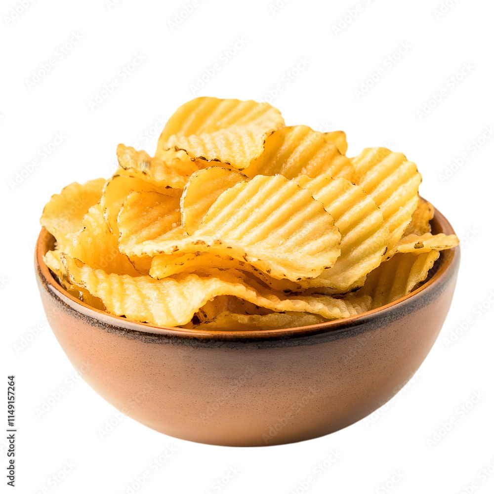 Crispy Potato Chips in Bowl Snack Food Golden Crunchy Delicious Crispy Potato Chips in Bowl Snack Food Golden Crunchy Delicious