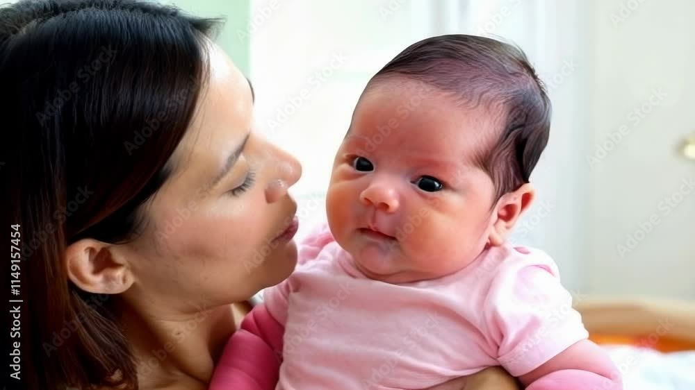 Mother Holding and Smiling at Her Newborn Baby. Video. Horizontal. Mother Holding and Smiling at Her Newborn Baby. Video. Horizontal.