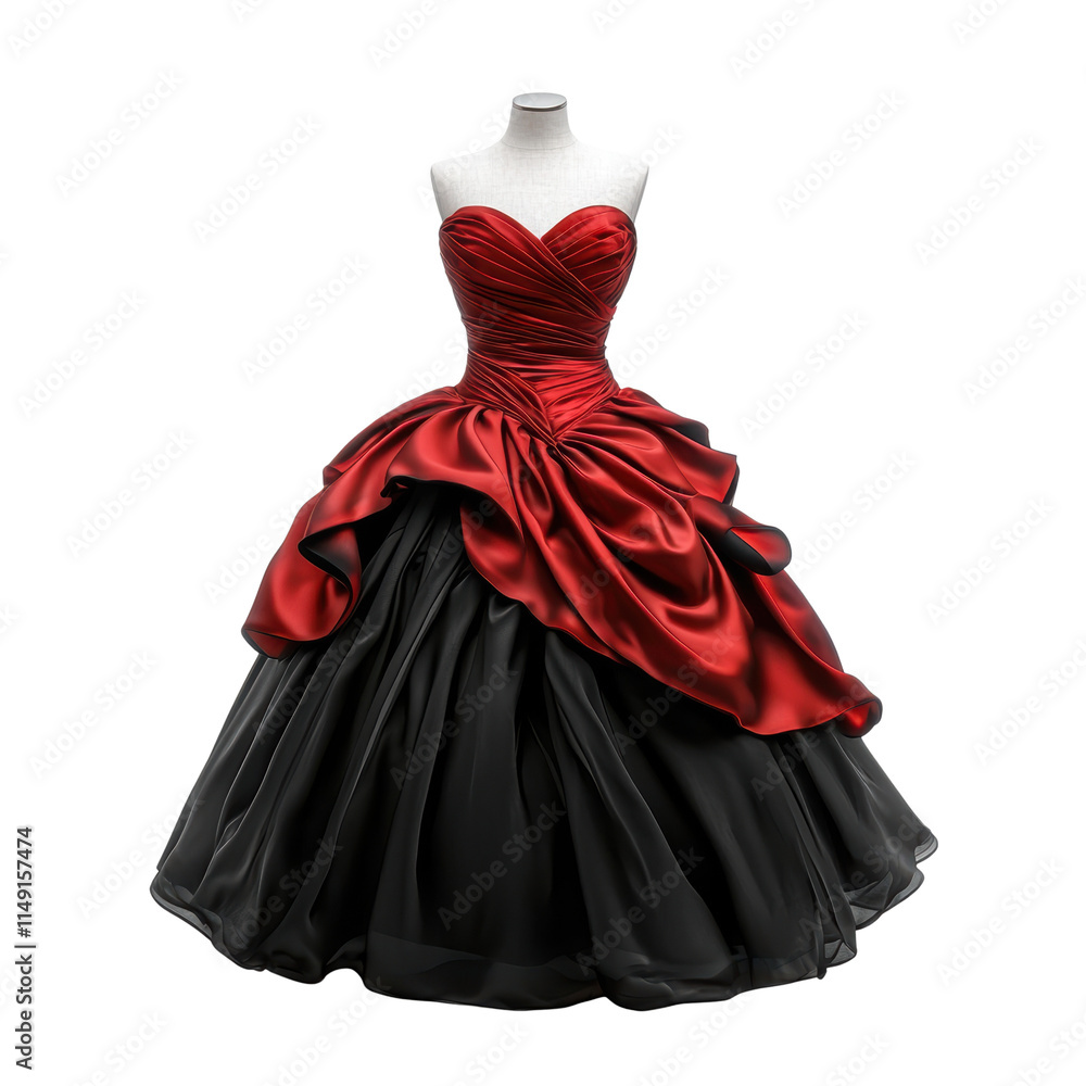 Elegant red and black evening gown on display Elegant red and black evening gown on display