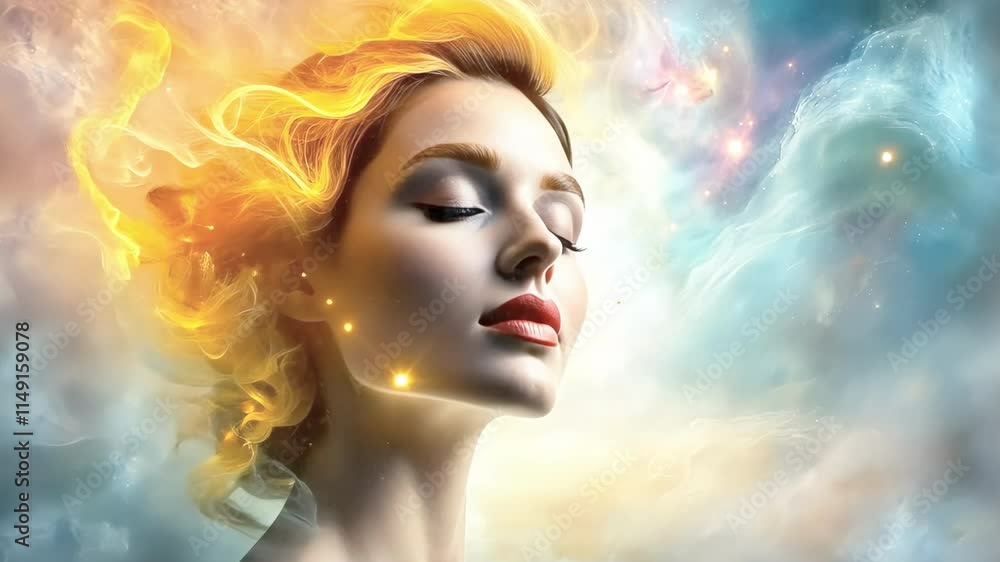 The figure, bathed in ethereal light, drifts serenely through a swirling tapestry of vivid hues, surrounded by a kaleidoscope of pulsating stars and nebulae. The figure, bathed in ethereal light, drifts serenely through a swirling tapestry of vivid hues, surrounded by a kaleidoscope of pulsating stars and nebulae.