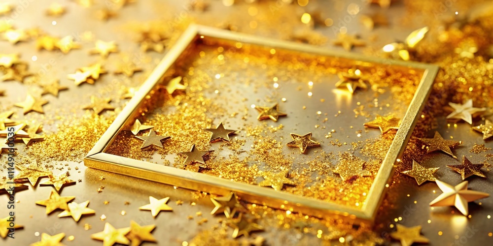 Luxurious Gold Glitter & Star Confetti Wedding Frame - Sparkling Border Design Luxurious Gold Glitter & Star Confetti Wedding Frame - Sparkling Border Design