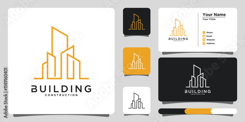 Building logo design with line style and business card