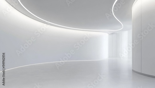 Modern White Corridor with Curved Walls and Indirect Lighting