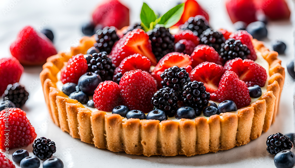 a fruit tart topped with berries a fruit tart topped with berries
