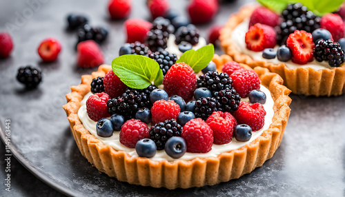 a fruit tart topped with berries