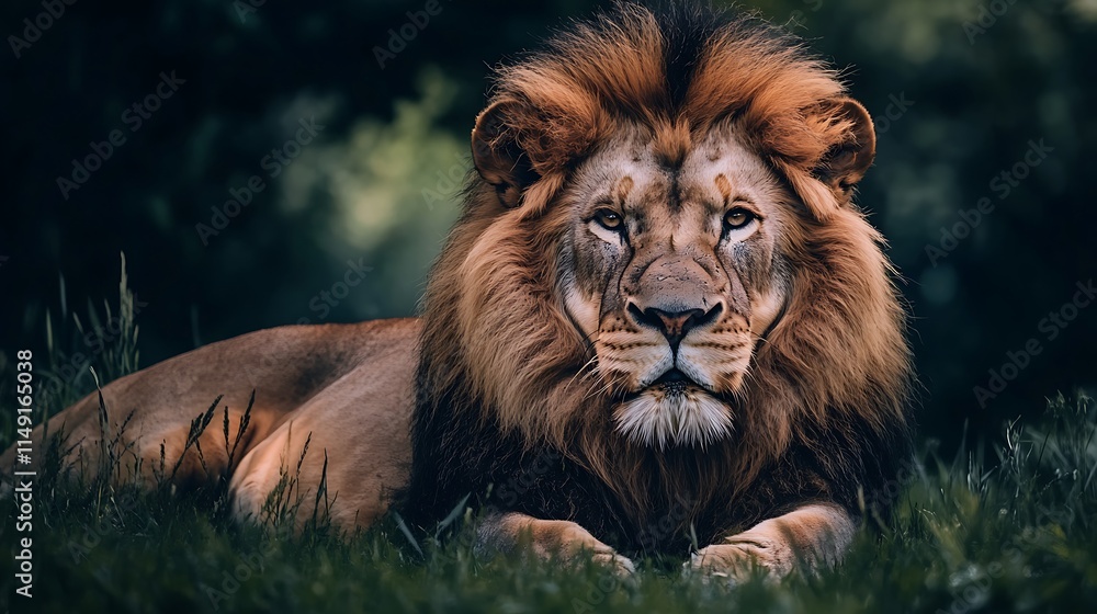 Majestic Lion in Natural Habitat. Powerful King of the Jungle. Majestic Lion in Natural Habitat. Powerful King of the Jungle.