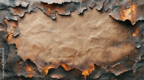 A burnt piece of paper with a black border. Generative AI