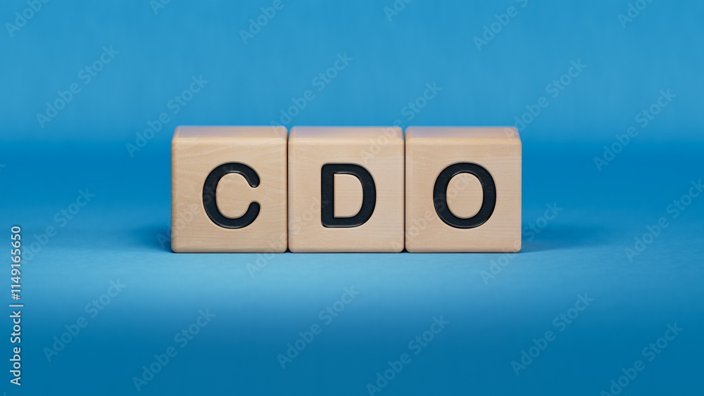 CDO word on wooden cubes and white background.close up of wooden elements,Business Concept.3D rendering on blue background. CDO word on wooden cubes and white background.close up of wooden elements,Business Concept.3D rendering on blue background.