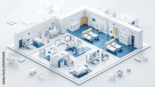 A hospital room with a bed and a chair. Generative AI