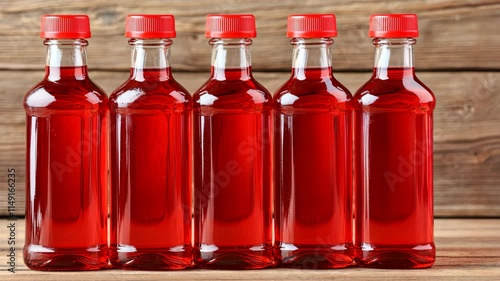 Wallpaper Mural Vibrant red beverages lined up on wooden table with rustic background in a well-lit setting Torontodigital.ca