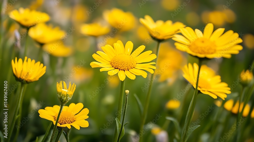 Bright Yellow Flowers in a Meadow. Nature, Spring, Summer, Bloom, Wildflowers Bright Yellow Flowers in a Meadow. Nature, Spring, Summer, Bloom, Wildflowers