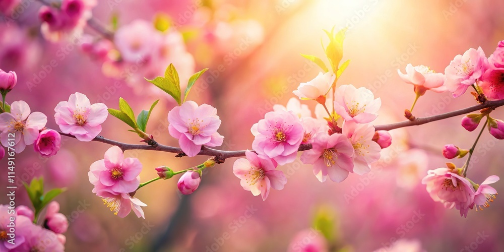 Delicate Pink Watercolor Flowers Branch - AI Photography Delicate Pink Watercolor Flowers Branch - AI Photography