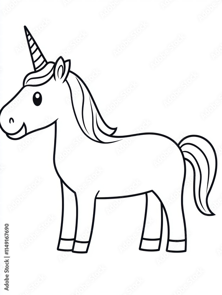 Obraz premium Cute Cartoon Unicorn Outline Illustration