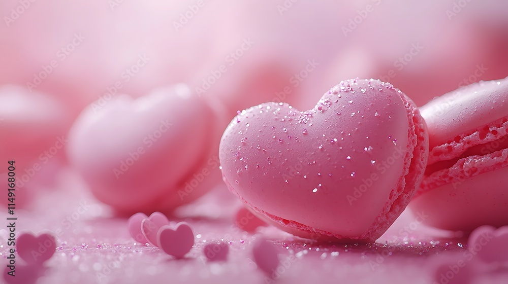 Fototapeta premium Delightful heart-shaped pink macarons for valentine’s day treats