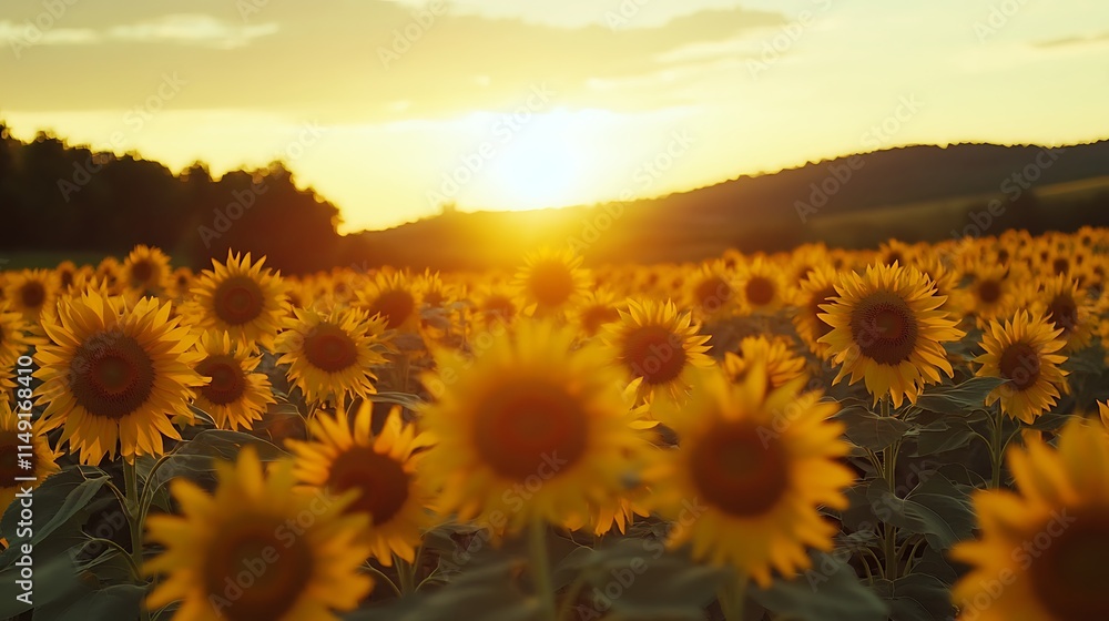 Fototapeta premium Sunflower field at sunset nature photography rural landscape