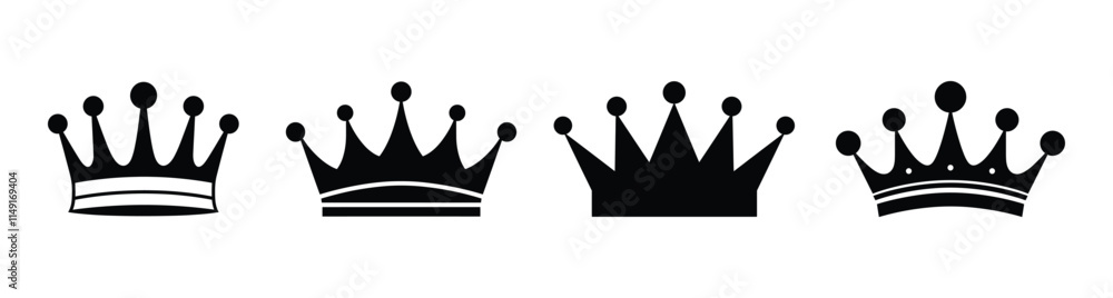 Set of Crown icon, silhouette, outline, vector, illustration isolated on a white background Set of Crown icon, silhouette, outline, vector, illustration isolated on a white background