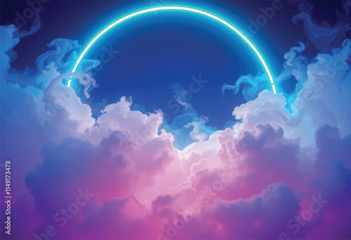  Neon Circle Above Pink and Blue Clouds