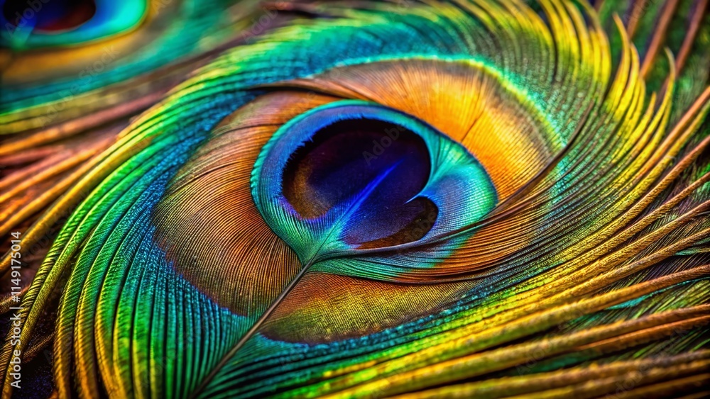 Obraz premium Macro Peacock Feather: Vivid Colors, Intricate Details, Nature Photography