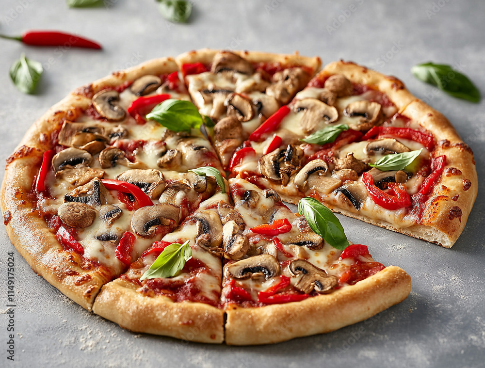Hot Pizza Loaded with Peppers and Mushrooms Hot Pizza Loaded with Peppers and Mushrooms