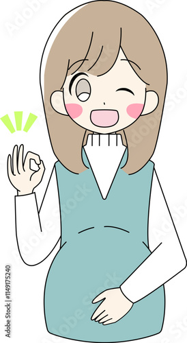 OKマークを出す妊婦のイラスト