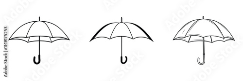 Set of Umbrella icon, silhouette, outline, vector, illustration isolated on a white background